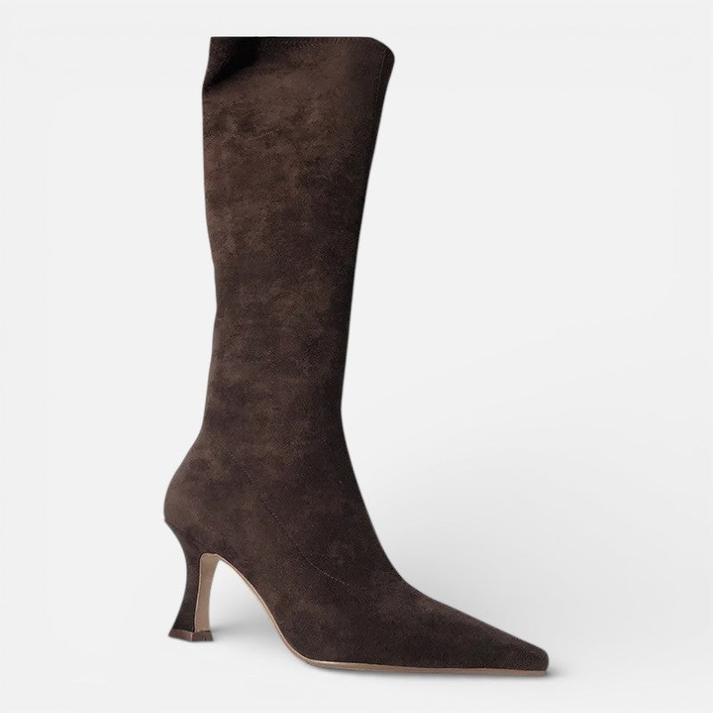 Lyoir | Women's Suede Thigh-High Heeled Boots