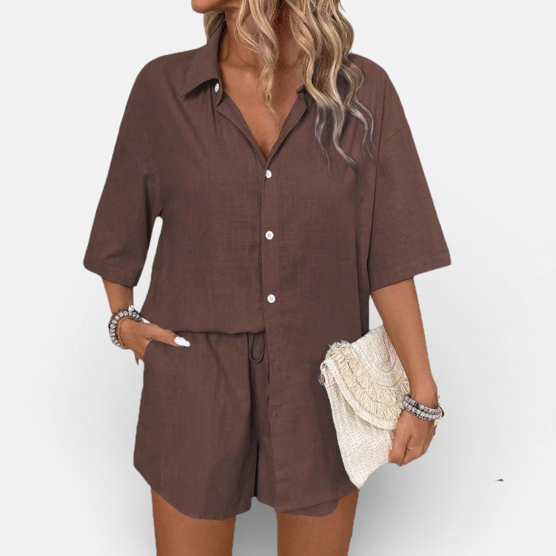 Lyoir | Women’s Matching Co-Ord Set Short Sleeve Shirt & Shorts