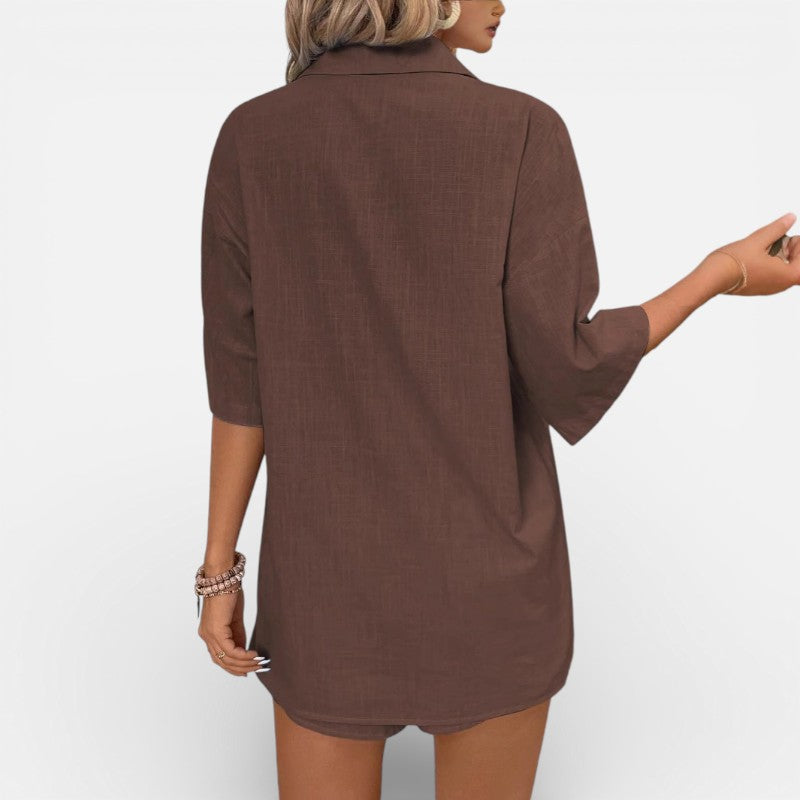 Lyoir | Women’s Matching Co-Ord Set Short Sleeve Shirt & Shorts