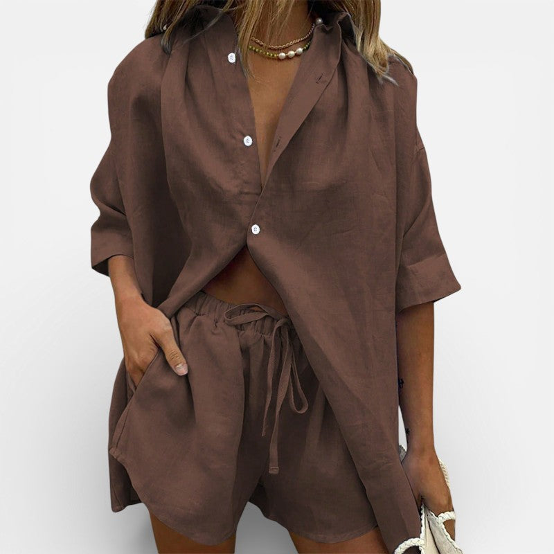 Lyoir | Women’s Matching Co-Ord Set Short Sleeve Shirt & Shorts