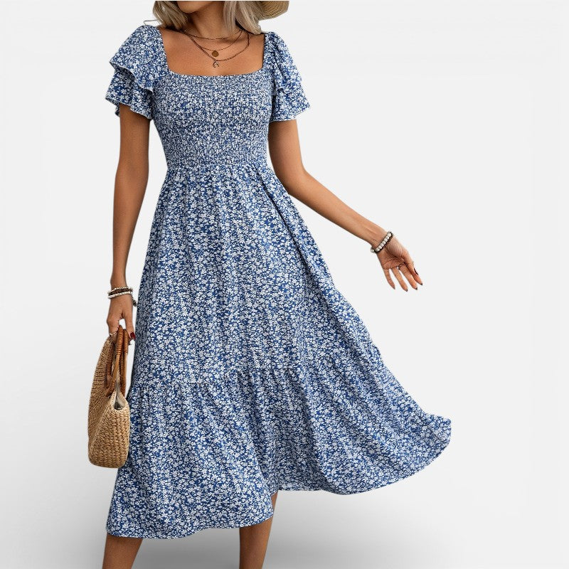 Lyoir | Floral Midi Dress for Women Short Sleeve A-Line Spring Summer