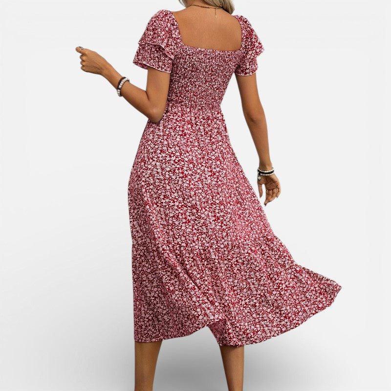 Lyoir | Floral Midi Dress for Women Short Sleeve A-Line Spring Summer