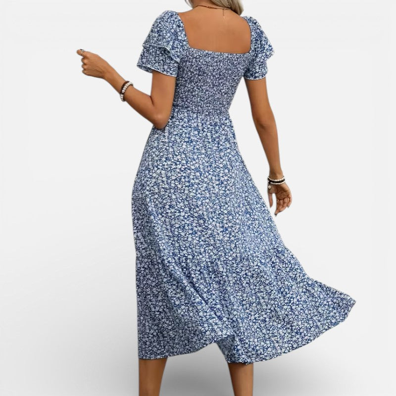 Lyoir | Floral Midi Dress for Women Short Sleeve A-Line Spring Summer