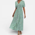 Lyoir | Printed V-Neck Midi Dress for Women Short Sleeve Summer