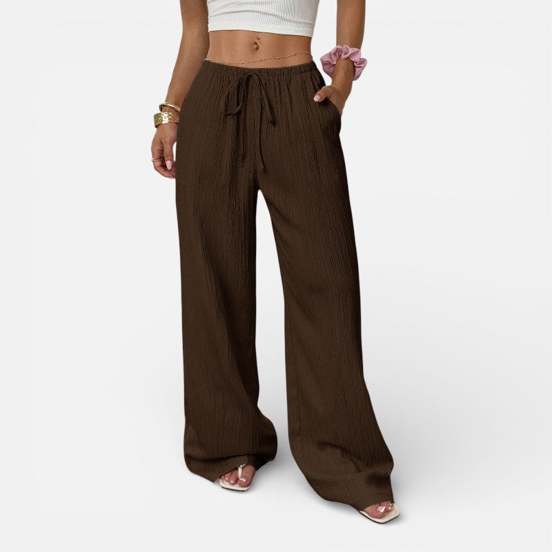 Lyoir | Women’s Wide Leg Pants Waist Tie