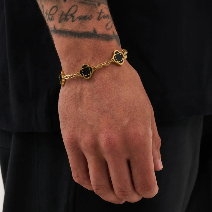 Lyoir | Men's Onyx Clover Stone Bracelet