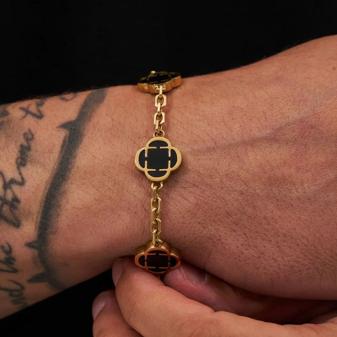 Lyoir | Men's Onyx Clover Stone Bracelet